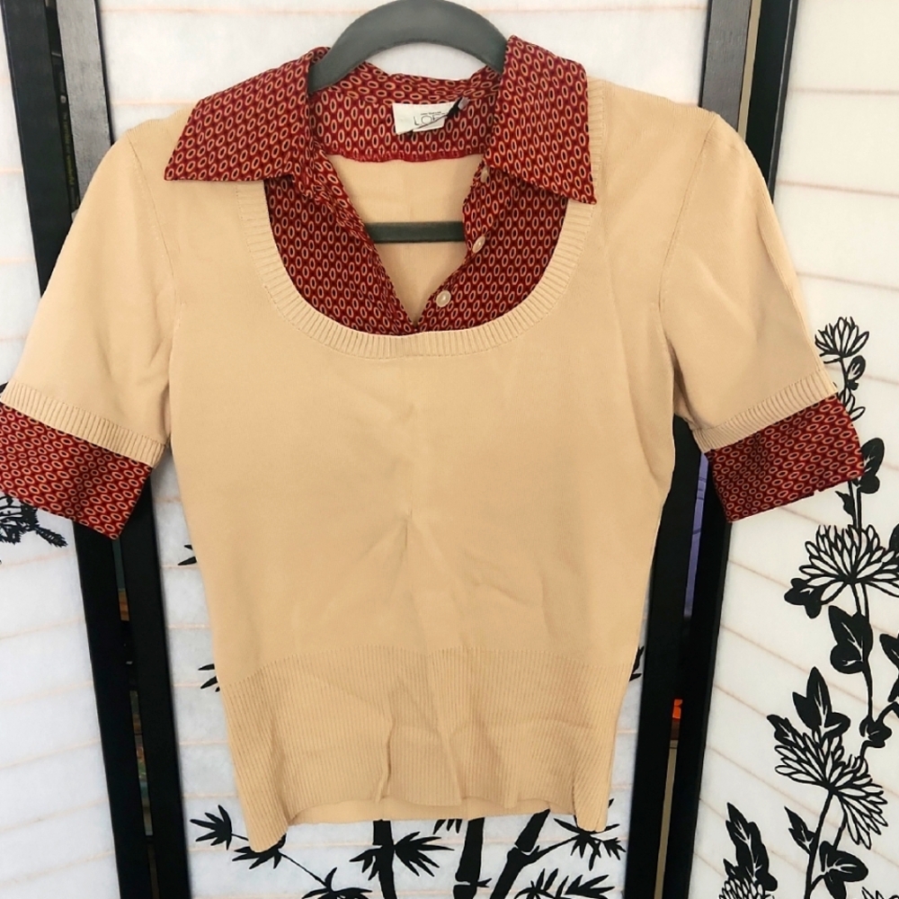 Vintage Beige and Red Top